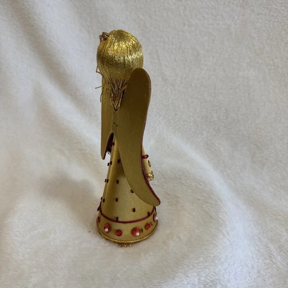 Vintage Gold Fabric Angel Christmas‎ Tree Topper Ornament Sequin Bead MCM